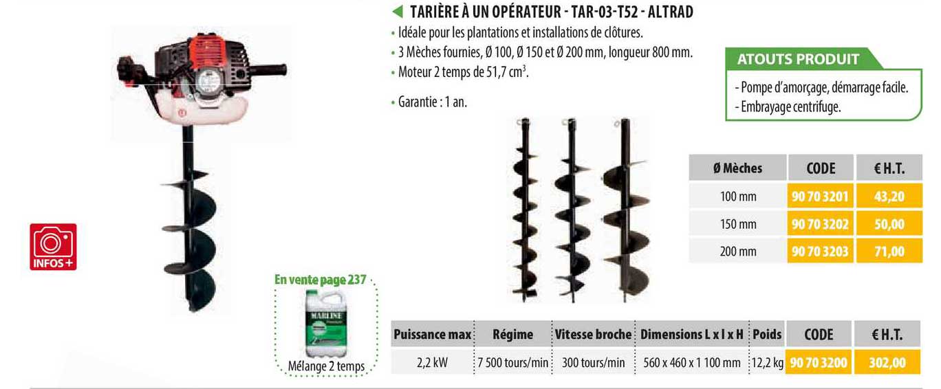 tarière à un opérateur - tar - 03 - t52 - altrad
