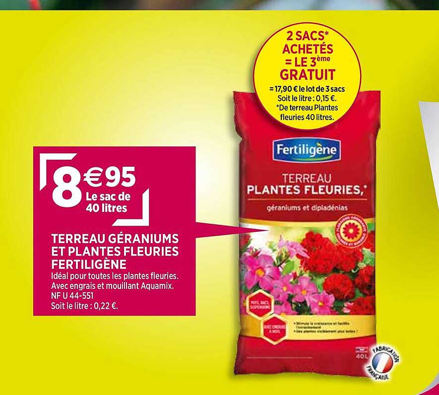 terreau géraniums et plantes fleuries fertiligène
