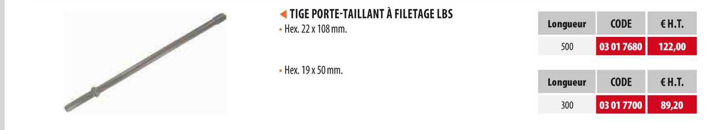 tige porte-taillant à filetage lbs