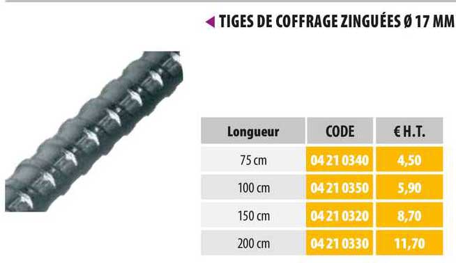 Tiges De Coffrage Zinguées 17 Mm
