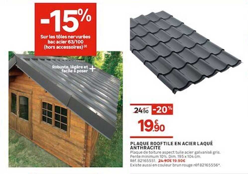 tôle nervurées bao acier 63-100, plaque rooftile en acier laqué anthracite