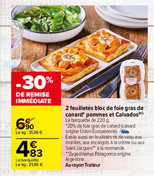 2 Feuilletés Bloc De Foie Gras De Canard Pommes Et Calvados