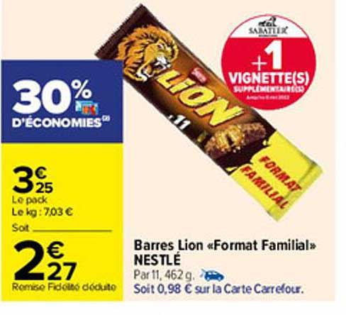 Barres Lion "format Familial" Nestlé