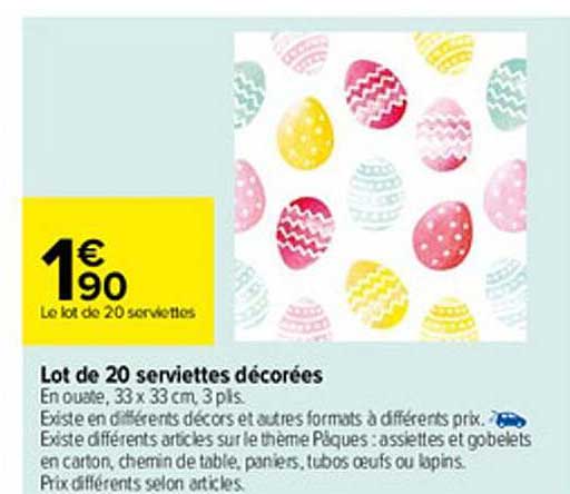 lot de 20 serviettes décorées