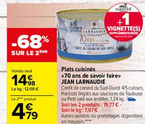 plats cuisinés "70 ans de savoir faire" jean larnaudie