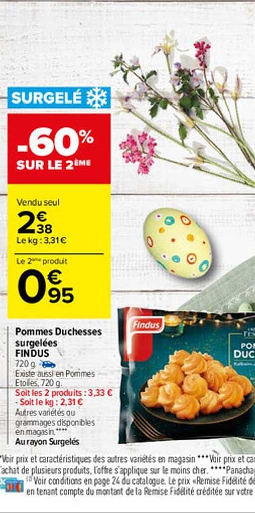 pommes duchesses surgelées findus