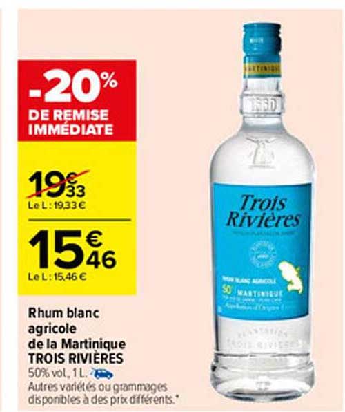 rhum blanc agricole de la martinique trois rivières