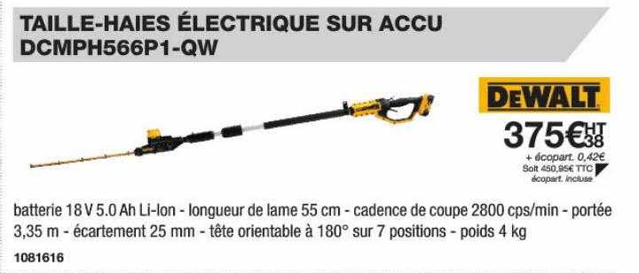 taille-haies électrique sur accu dcmph566p1-qw dewalt