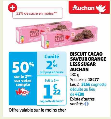 biscuit cacao saveur orange less sugar auchan