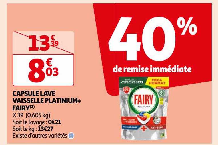 capsule lave vaisselle platinium+ fairy