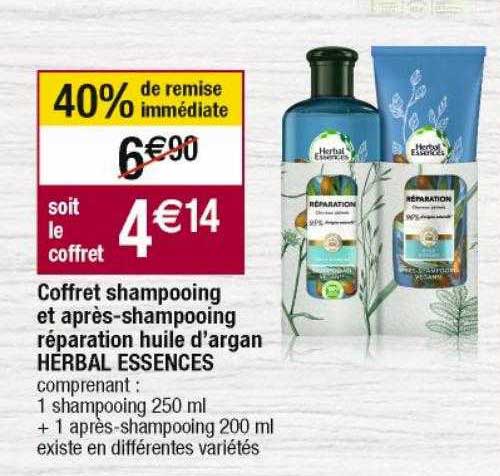 coffret shampooing et après-shampooing réparation huile d'argan herbal essences