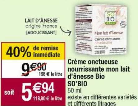 crème onctueuse nourrissante mon lait d'ânesse bio so'bio