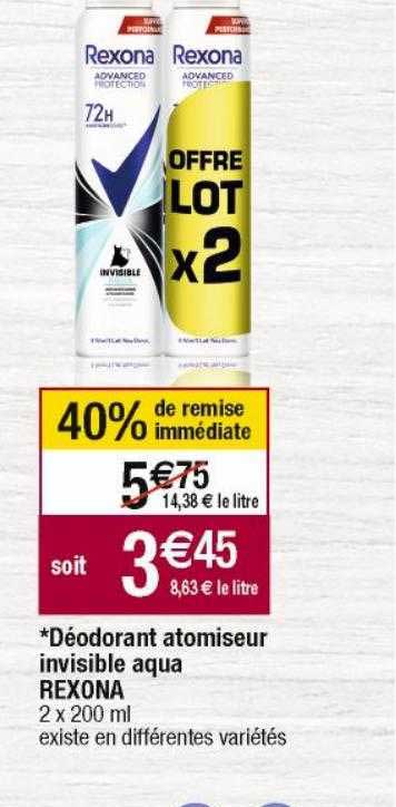Déodorant Atomiseur Invisible Aqua Rexona