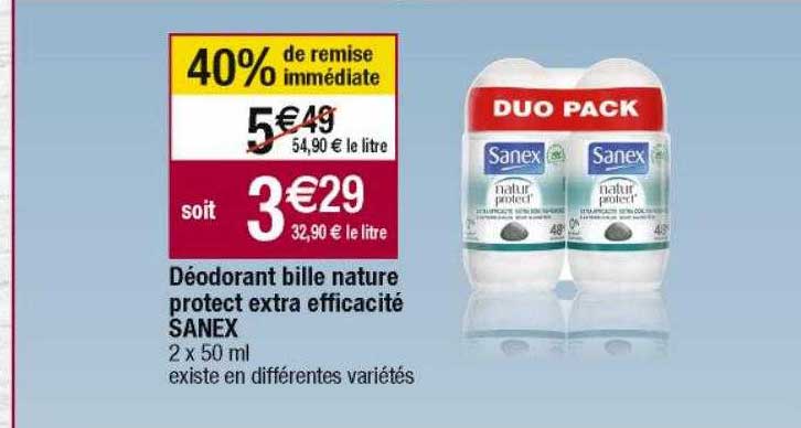 déodorant bille nature protect extra efficacité sanex