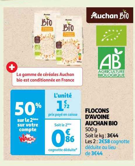 flocons d'avoine auchan bio