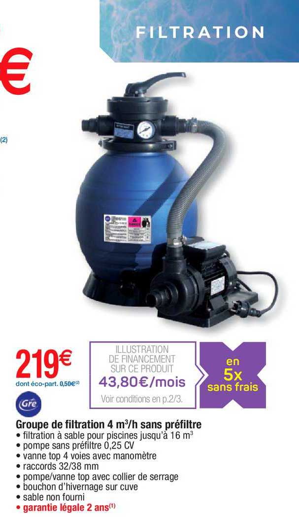 groupe de filtration 4 m³-h sans préfiltre