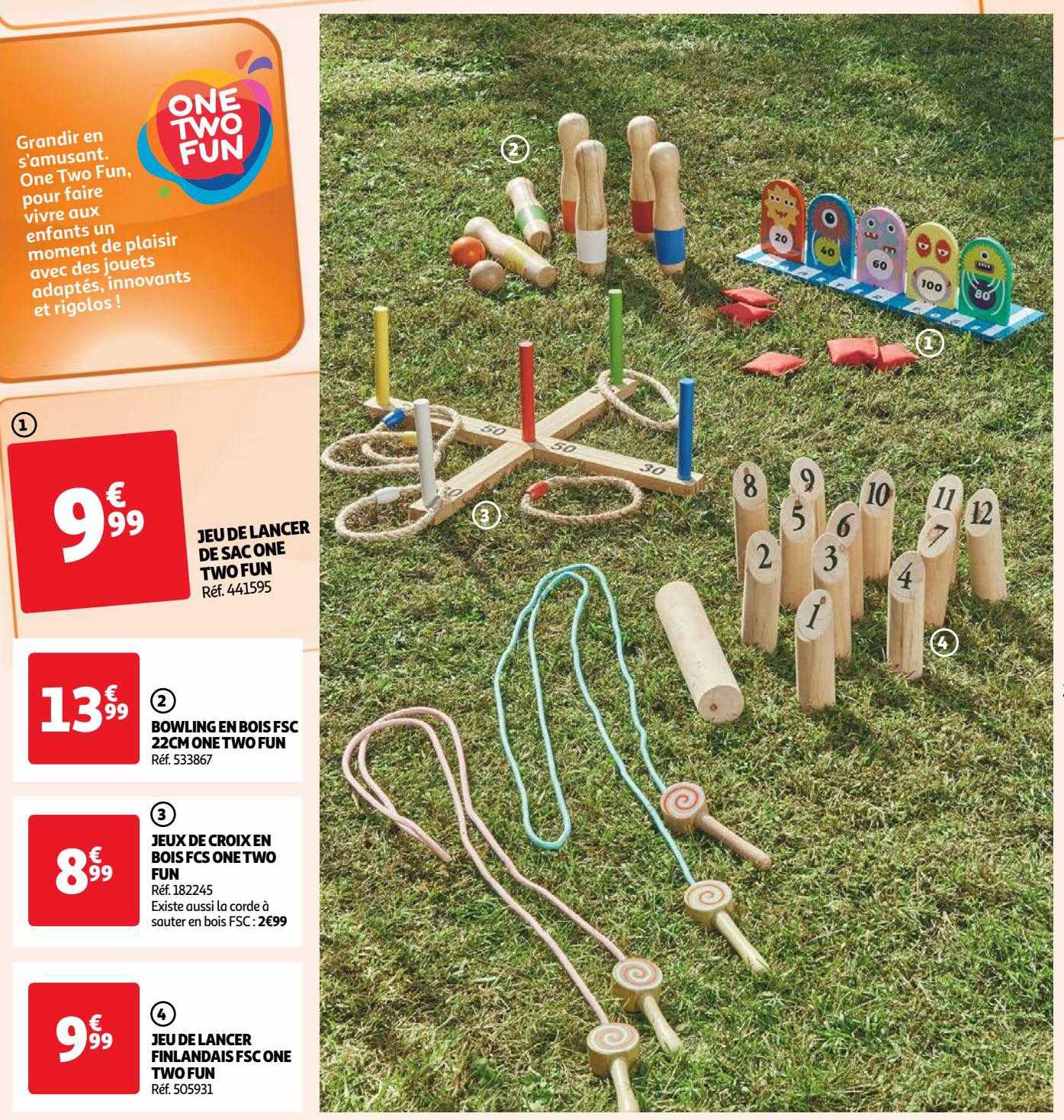 jeu de lancer de sac one two fun, bowling en bois fsc 22 cm one two fun, jeu de croix en bois fcs one two fun, jeu de lancer finlandais fsc one two fun