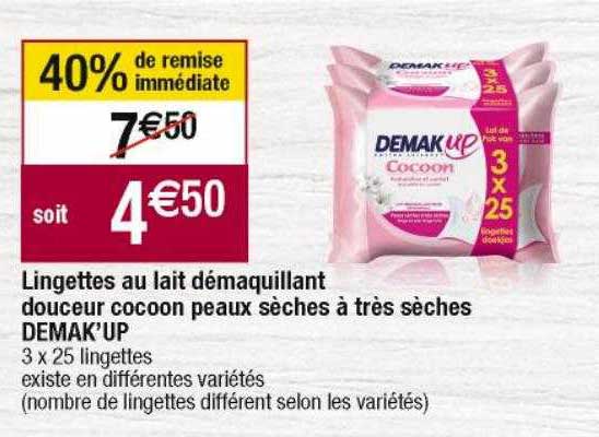 lingettes au lait démaquillant douceur cocoon peaux sèches à très sèches demak'up