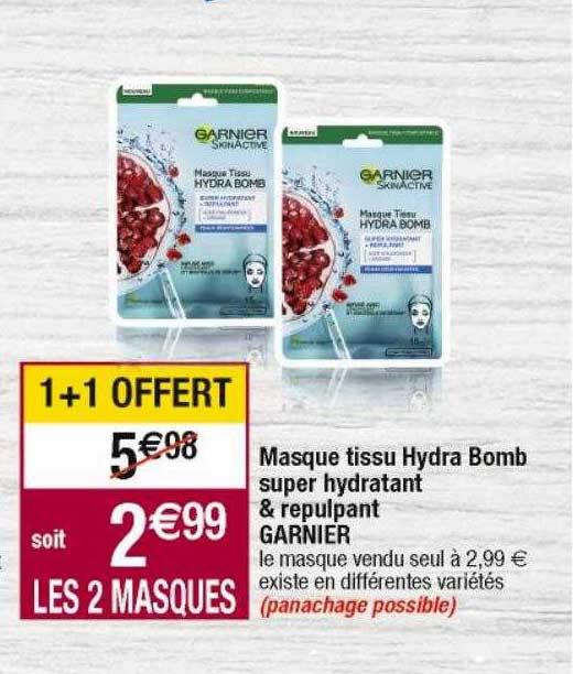 masque tissu hydra bomb super hydratant & répulpant garnier