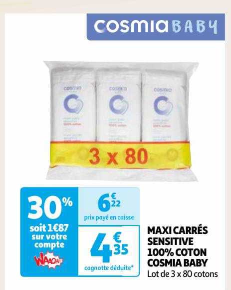 Maxi Carrés Sensitive 100% Coton Cosmia Baby