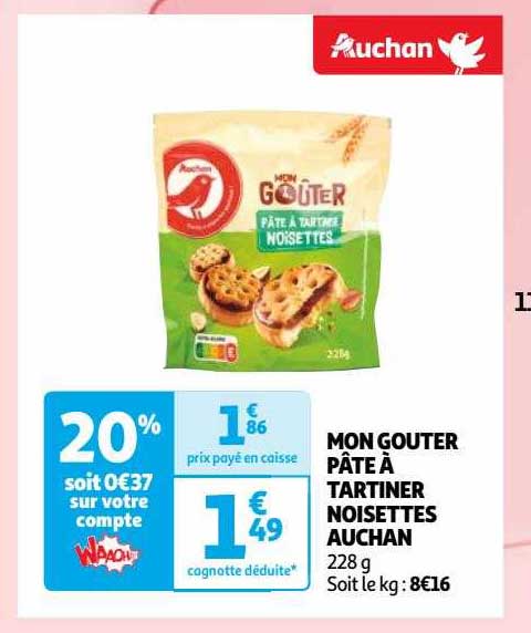 mon goûter pâte à tartiner noisettes auchan