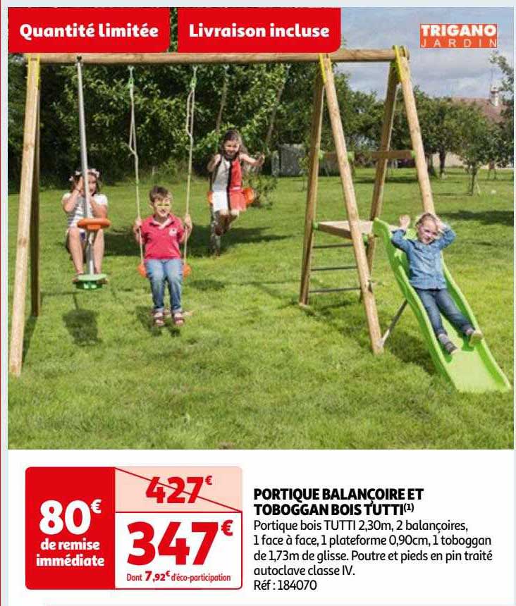 portique balançoire et toboggan bois tutti