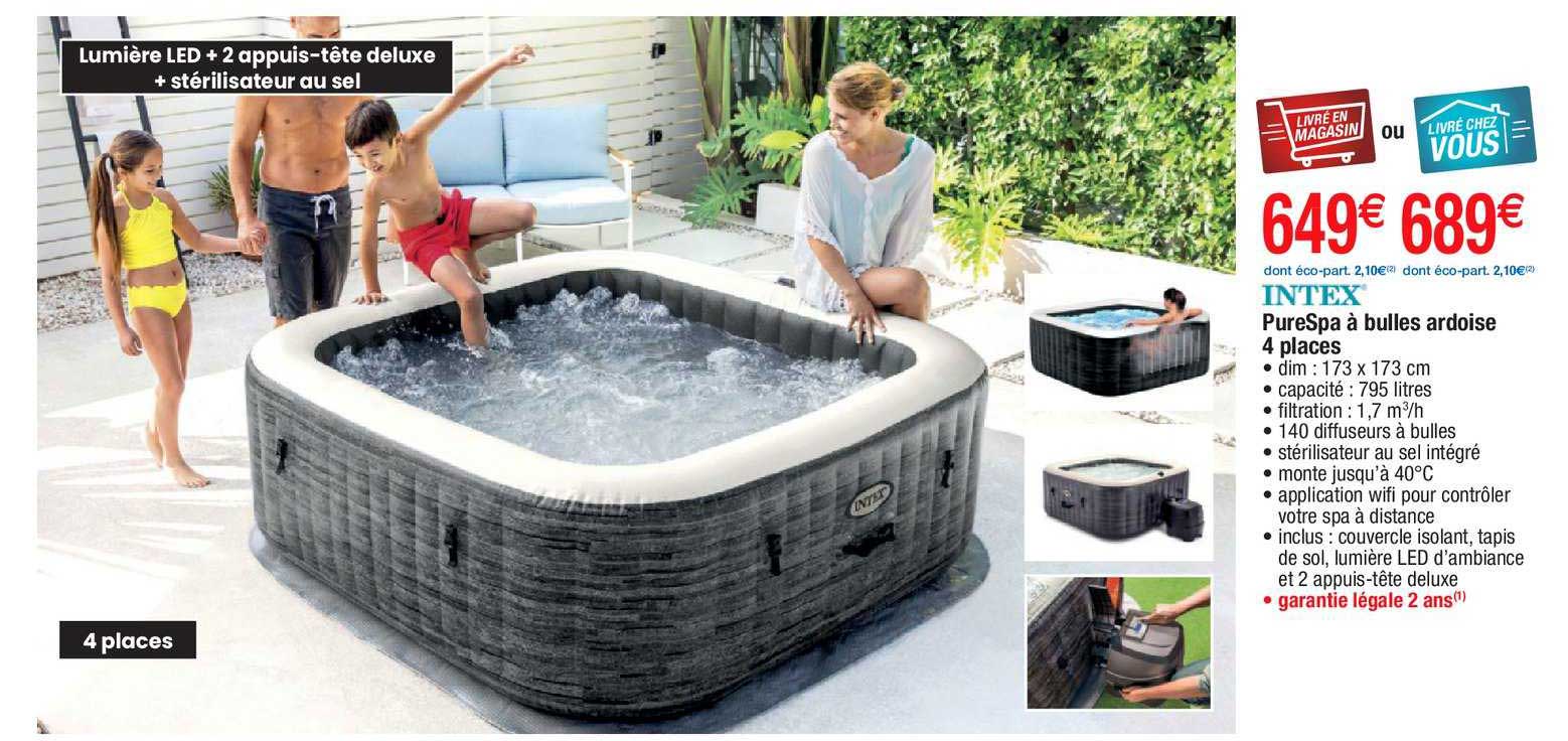 pureSpa à bulles ardoise 4 places intex