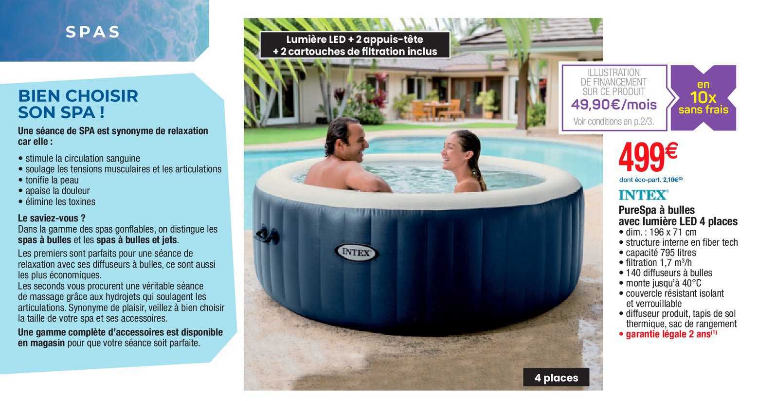 PureSpa à Bulles Avec Lumière Led 4 Places Intex