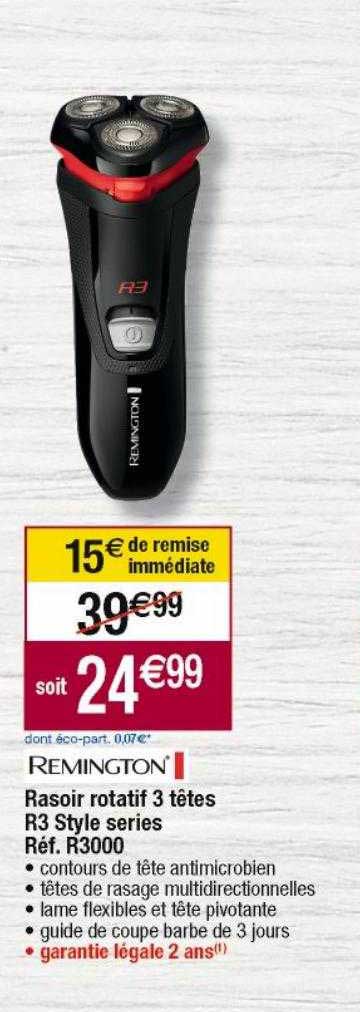 rasoir rotatif 3 têtes r3 style series remington réf. r3000