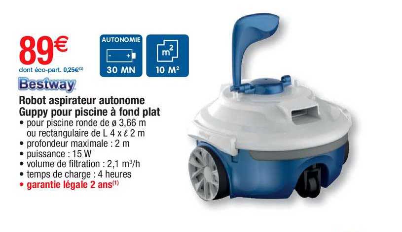 Robot Aspirateur Autonome Guppy Pour Piscine à Fond Plat Bestway