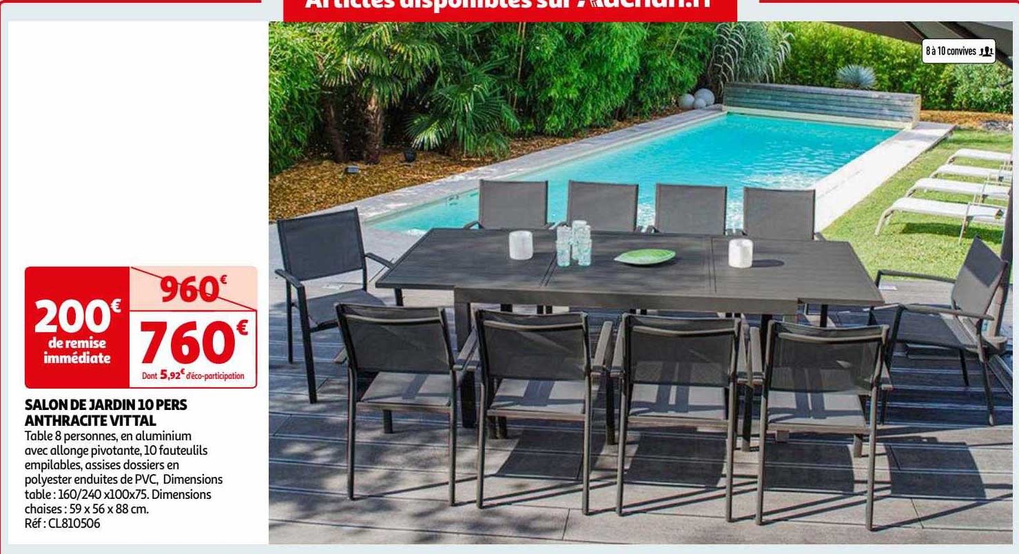 salon de jardin 10 pers anthracite vittal