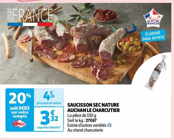 Saucisson Sec Nature Auchan Le Charcutier