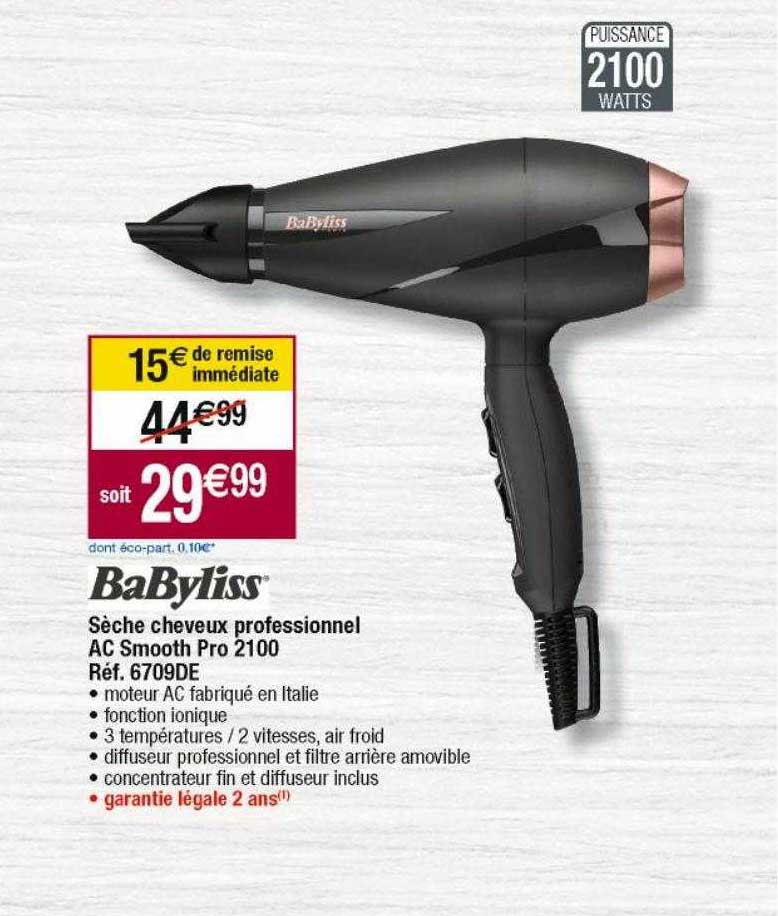sèche cheveux professionnel ac smooth pro 2100 réf. 6709de babyliss