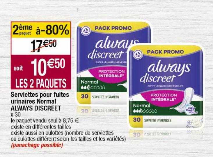 serviettes pour fuites urinaires normal always discreet