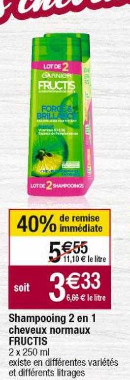 shampooing 2 en 1 cheveux normaux fructis