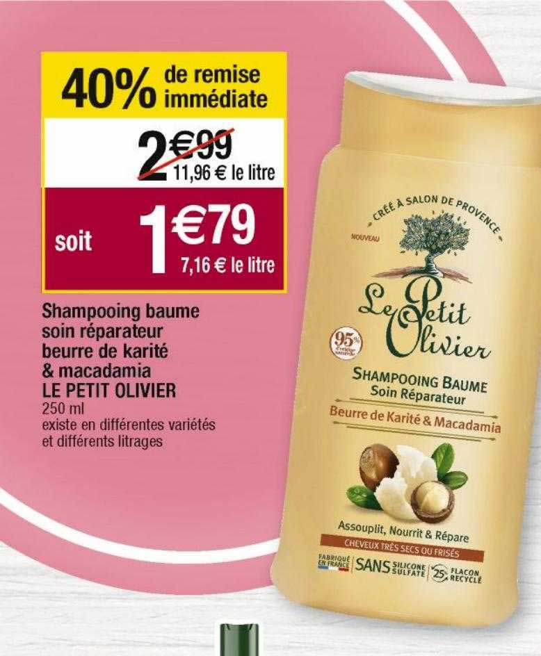 shampooing baume soin réparateur beurre de karité & macadamia le petit olivier
