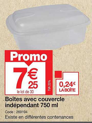 boîtes avec couvercle indépendant 750 ml