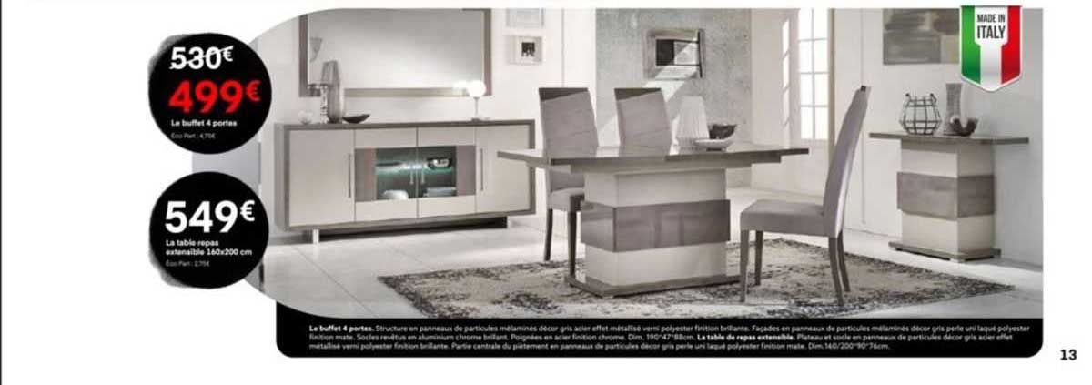 buffet 4 portes table repas extensible 160x200 cm