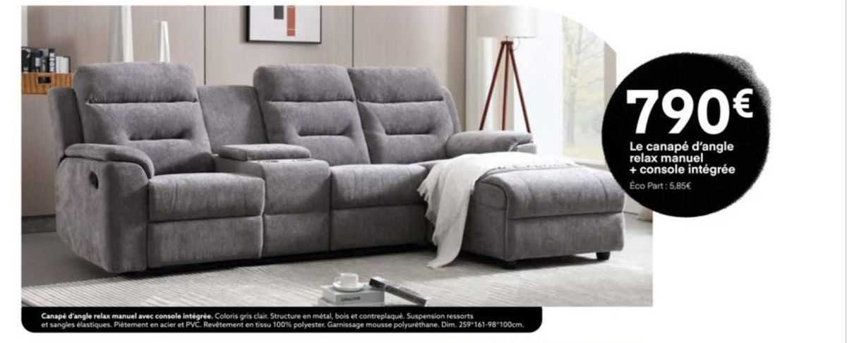 canapé d'angle relax manuel + console intégrée
