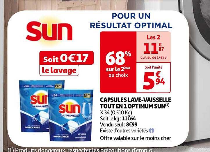 capsules lave-vaisselle tout en 1 optimum sun