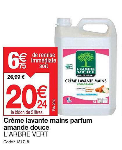 crème lavante mains parfum amande douce l'arbre vert