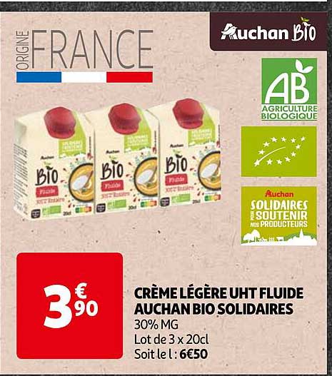 crème légère uht fluide auchan bio solidaires