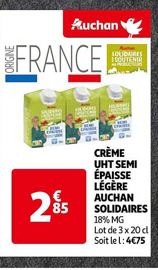 crème uht semi épaisse légère auchan solidaires