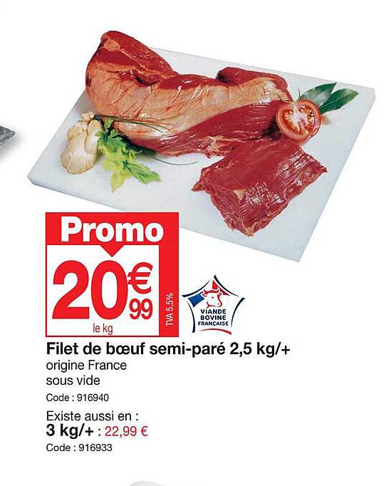 filet de bœuf semi-paré 2,5 kg/+