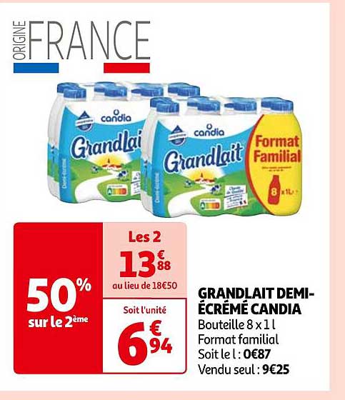 grandlait demi-écrémé candia