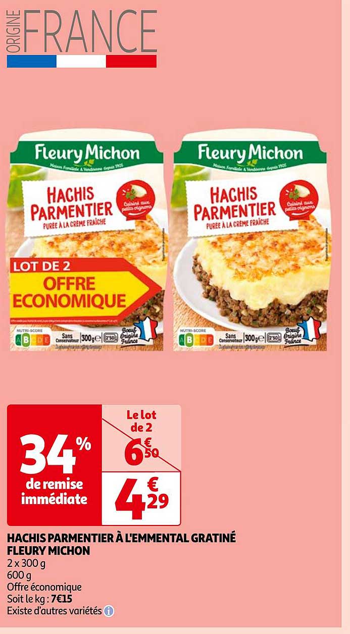 hachis parmentier à l'emmental gratiné fleury michon