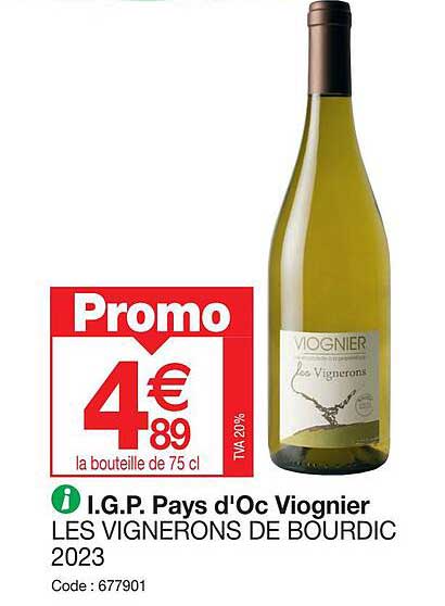 i.g.p. pays d'oc viognier les vignerons de bourdic 2023