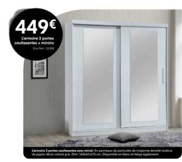 l'armoire 2 portes coulissantes + miroirs