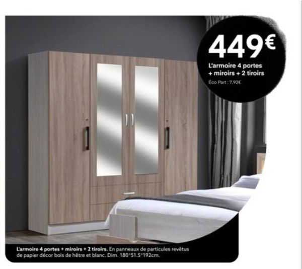 l'armoire 4 portes + miroirs + 2 tiroirs