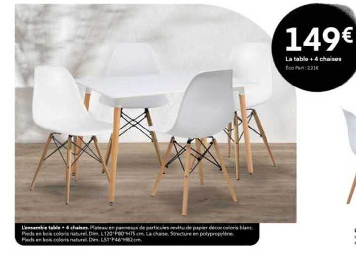 l'ensemble table + 4 chaises